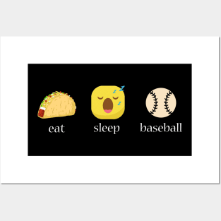 Eat sleep baseball repeat emoji emoticons graphic Posters and Art